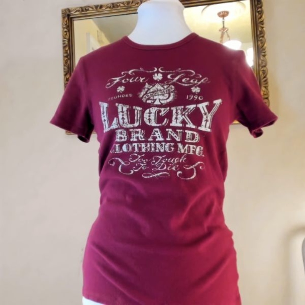 Dark Red LUCKY Short sleeve T SHIRT